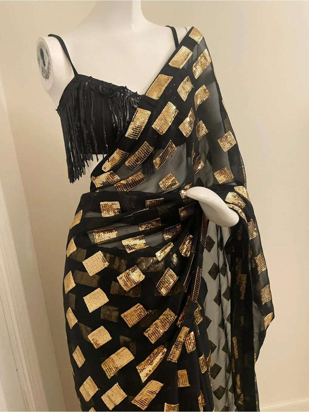 Party Sequin Wrap Dress - Black and Gold